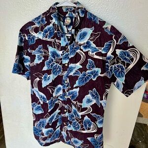 Reyn Spooner Blue & Gray/blk Floral Shirt- TAILORED FIT